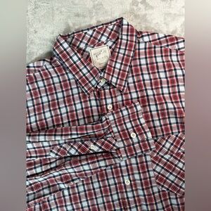 Billy Reid Shirt‎ Mens XXL Red Plaid Chambray Long Sleeve Button Up Quiet Luxury